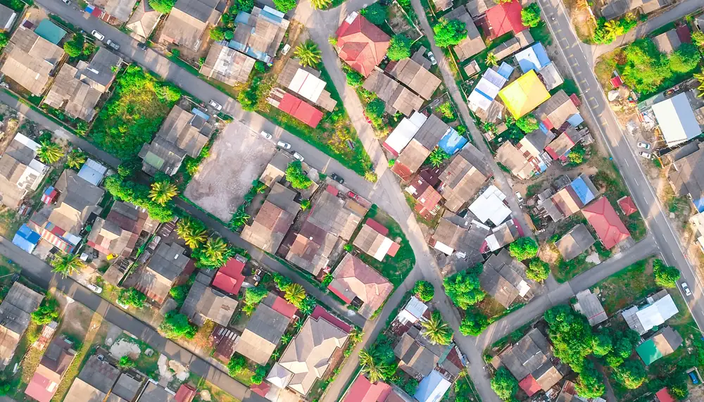 Aerial view of a residential neighbourhood