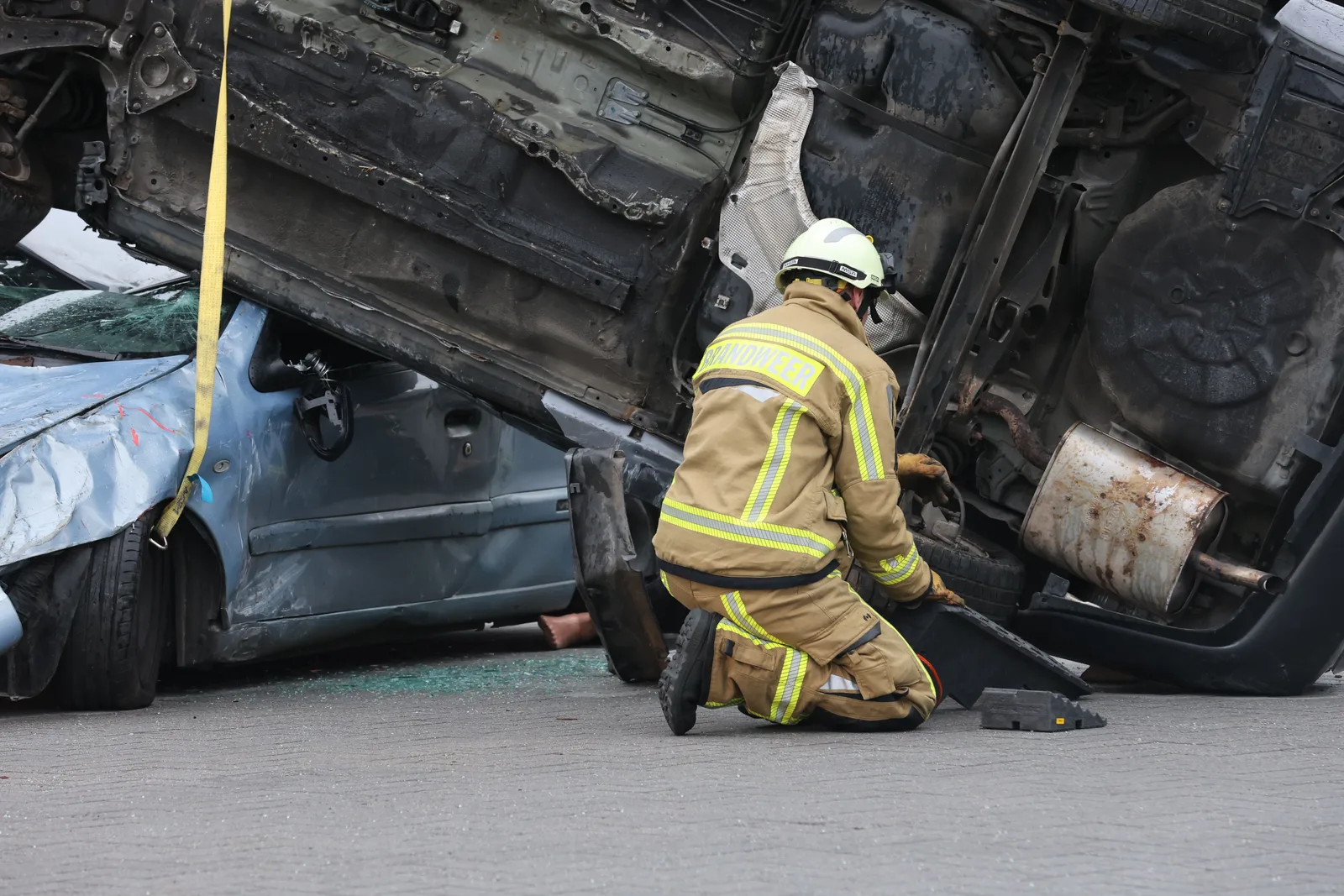 Firefighter at the scene of a serious car crash